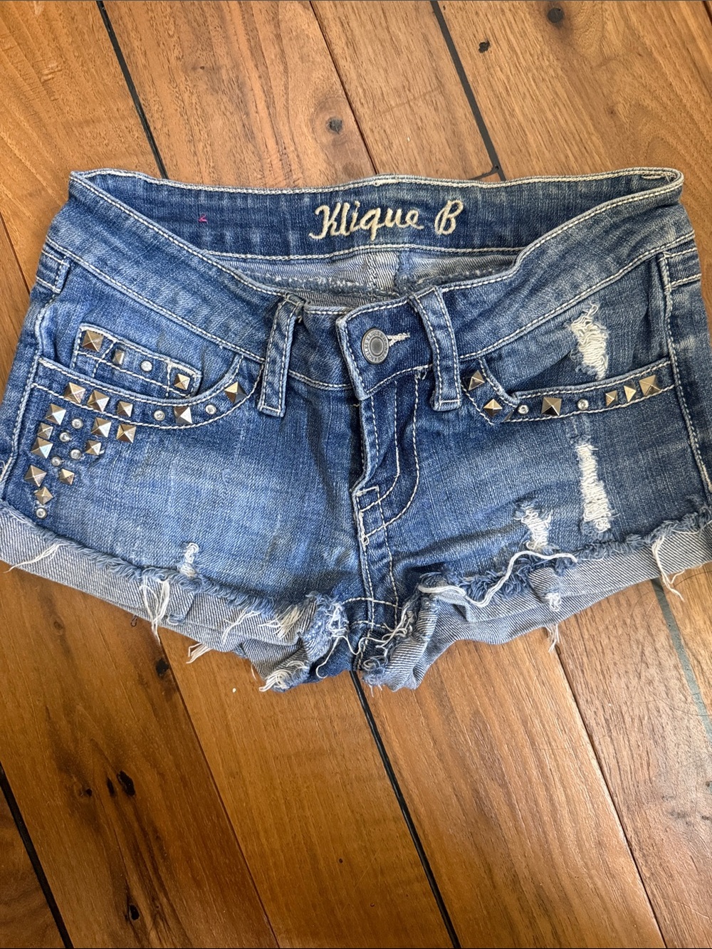 Klique B Distressed Denim Shorts with studs Sz XS